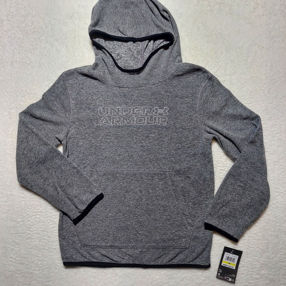 Under Armour Hoodie Kids Youth Medium Gray Brand Fleece Pullover UOFIB14F-021